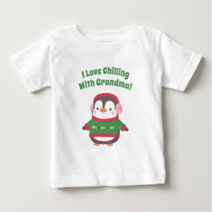 Cute Penguin I Love Chilling With Grandma Funny Baby T-Shirt