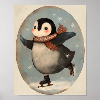 Cute Penguin Ice Skating | Nursery wall Art