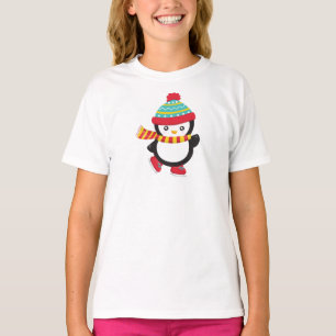 Cute Penguin, Ice Skating Penguin, Hat, Scarf T-Shirt