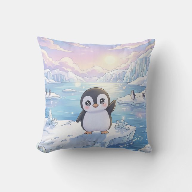 Cute Penguin Iceberg Pillow (Front)