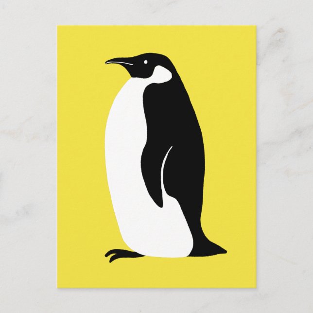 Cute Penguin Illuminating Yellow Black White Postcard (Front)