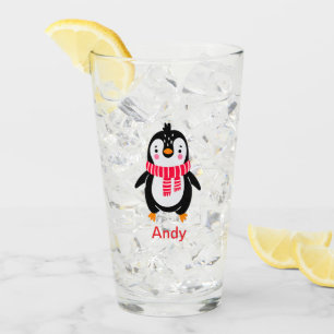 Cute Penguin in Red Stripes Scarf Glass