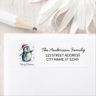 Cute Penguin in Santa Hat Christmas Return Address