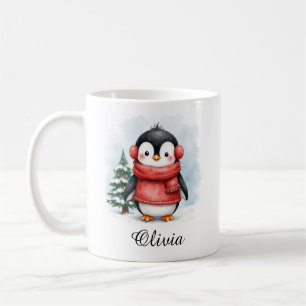 Cute Penguin in Sweater Custom Name Mug