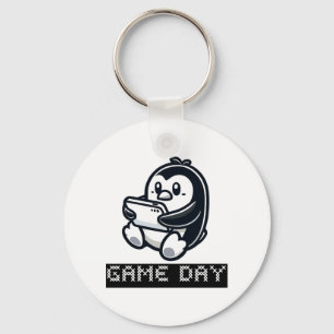 Cute Penguin is playing a Video Game - Game Day Key Ring