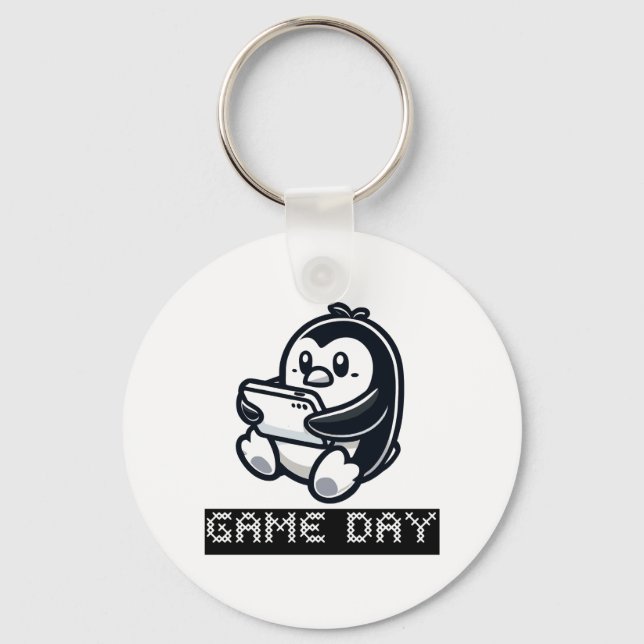 Cute Penguin is playing a Video Game - Game Day Key Ring (Front)