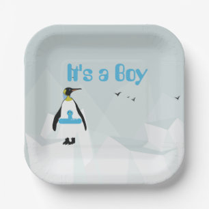 Cute Penguin "It's a Boy" baby shower Paper Plate