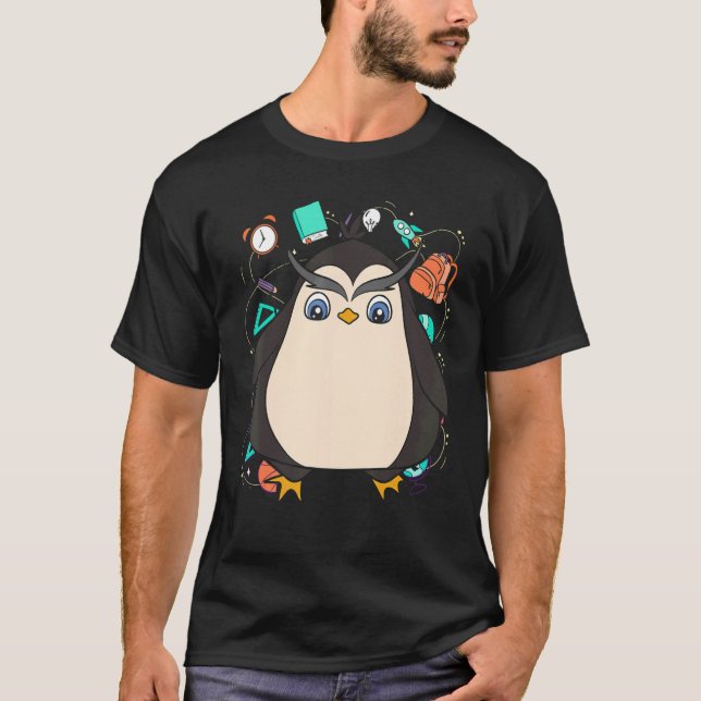Cute Penguin  Kids Animal Bird School Student Peng T-Shirt (Front)