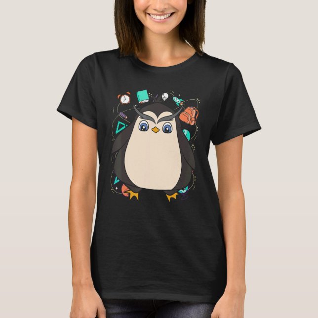 Cute Penguin  Kids Animal Bird School Student Peng T-Shirt (Front)
