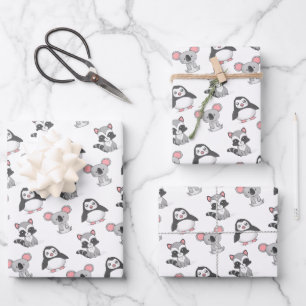 Cute Penguin & Koala Pattern Wrapping Paper Sheet