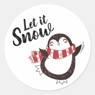 Cute Penguin Let it Snow Christmas Classic Round Sticker
