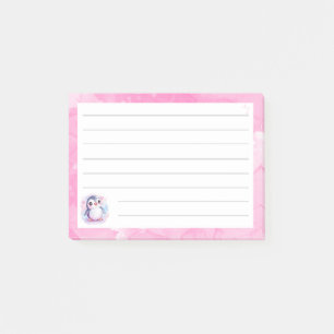 Cute Penguin Lined Pink Sticky Notes - 4"x3"