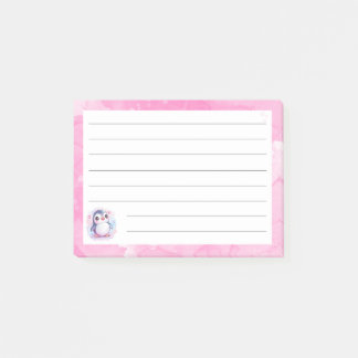 Cute Penguin Lined Pink Sticky Notes - 4"x3"