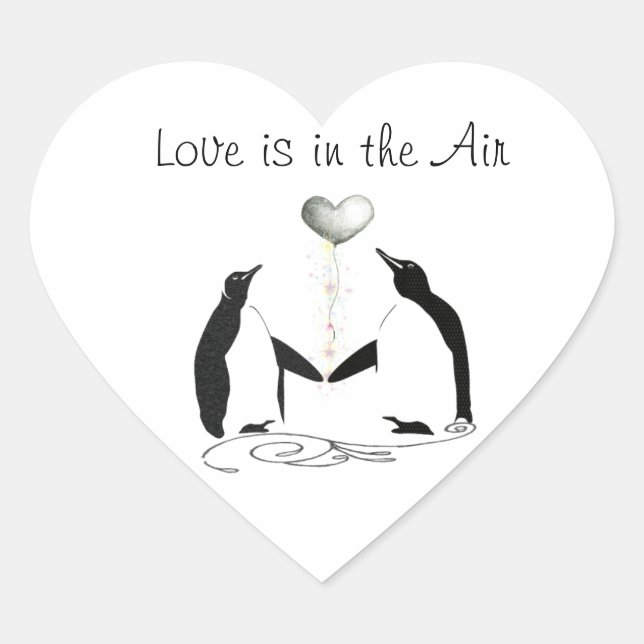 Cute Penguin Love Birds Heart Stickers (Front)