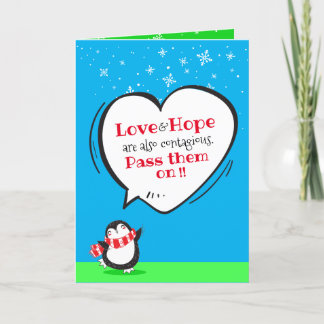 Cute Penguin Love & Hope Quote on Blue Holiday Car
