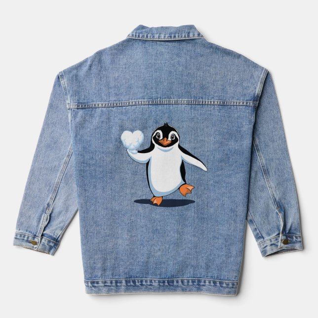 Cute Penguin Lover Denim Jacket (Back)