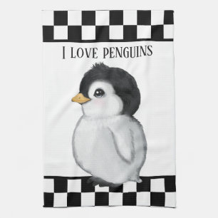 cute penguin lovers add text tea towel