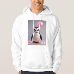 Cute penguin making balloons with pink chewing gum hoodie