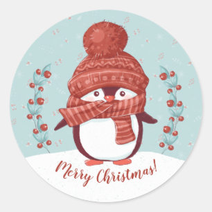 Cute Penguin Merry Christmas Classic Round Sticker