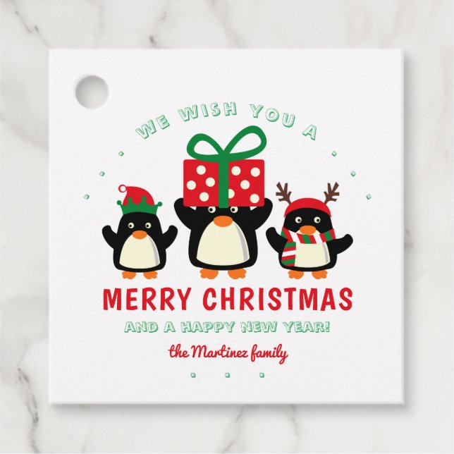 Cute Penguin Merry Christmas Favour Tags (Front)