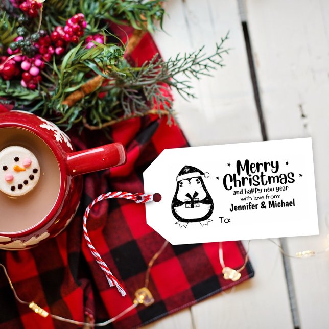 Cute Penguin Merry Christmas Gift Tag Rubber Stamp (Creator Uploaded)