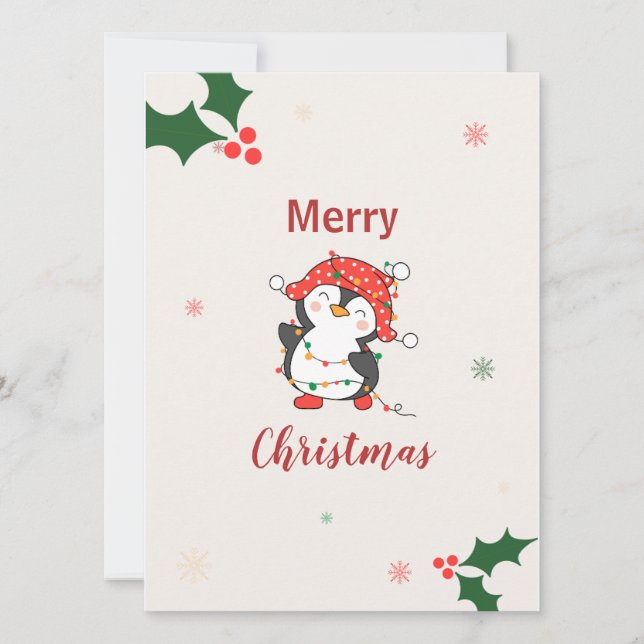 Cute Penguin Merry Christmas Holiday Card (Front)
