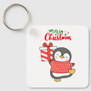 Cute Penguin Merry Christmas Key Ring