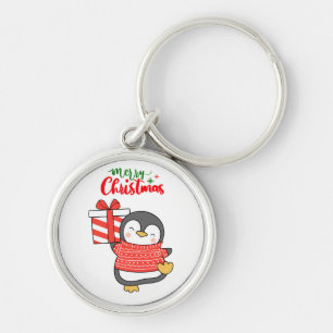 Cute Penguin Merry Christmas Key Ring