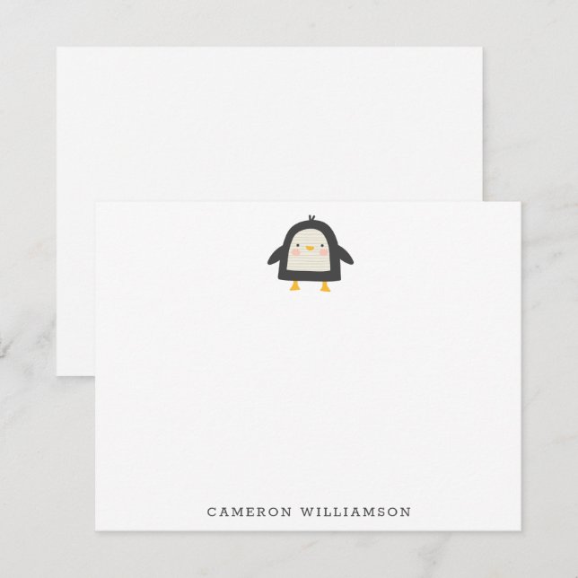 Cute Penguin Minimalist Personalised Stationery    Card (Front/Back)