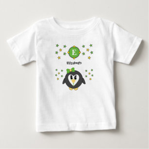 Cute penguin name stars yellow green baby T-Shirt