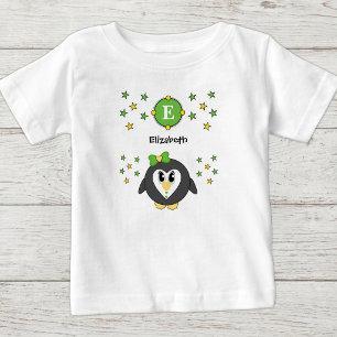 Cute penguin name stars yellow green baby T-Shirt