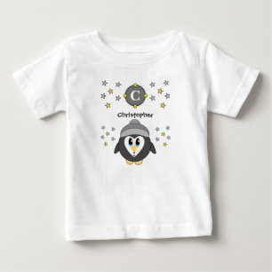 Cute penguin name stars yellow grey baby T-Shirt