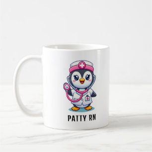 Cute Penguin Nurse Pink Stethoscope Custom Coffee Mug