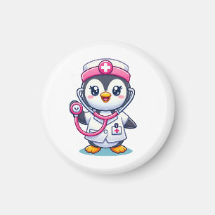 Cute Penguin Nurse Pink Stethoscope Custom Magnet
