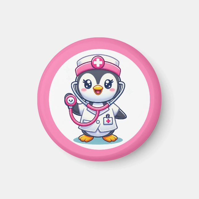 Cute Penguin Nurse Pink Stethoscope  Magnet (Front)