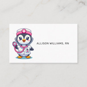 Cute Penguin Nurse Pink Stethoscope Professional Business Card