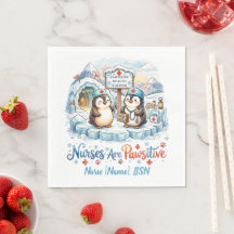 Cute Penguin Nurse Watercolor Personalised Name
