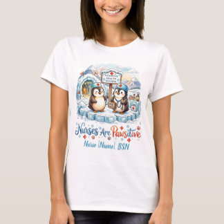 Cute Penguin Nurse Watercolor Personalised Name T-Shirt