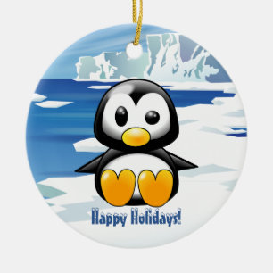 Cute Penguin on Ice Ceramic Tree Decoration