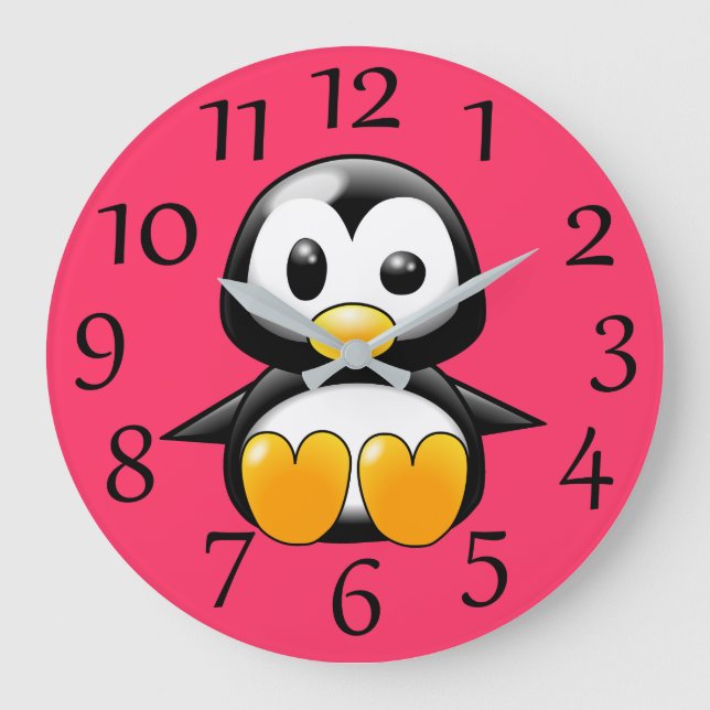 Cute Penguin on Pink Wall Clock (Front)
