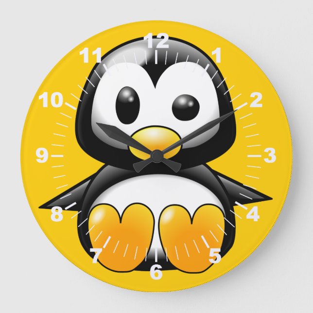 Cute Penguin on Yellow Wall Clock (Front)
