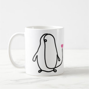 Cute Penguin One Line Art with Pink Heart Coffee Mug