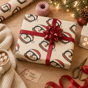 Cute Penguin Pattern Christmas Holiday Wrapping Paper