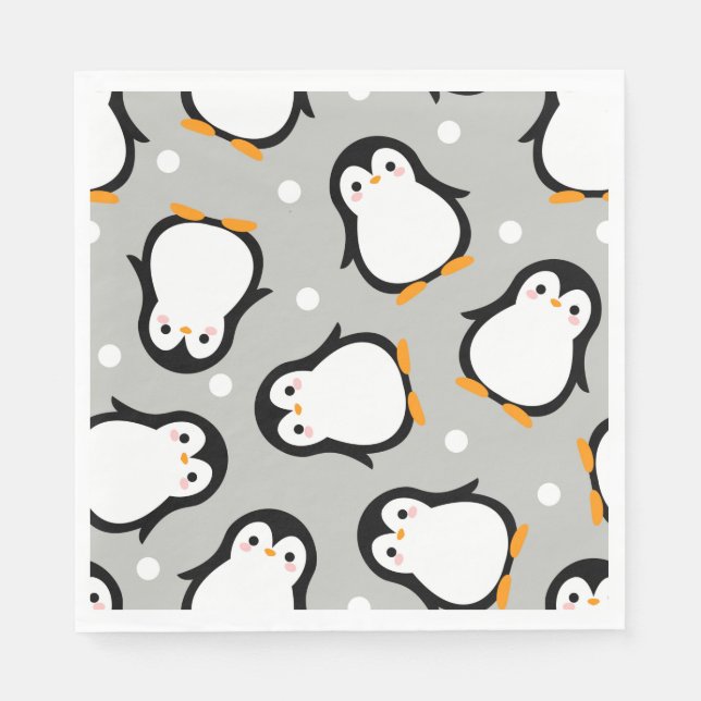 Cute penguin pattern gray pattern napkin (Front)