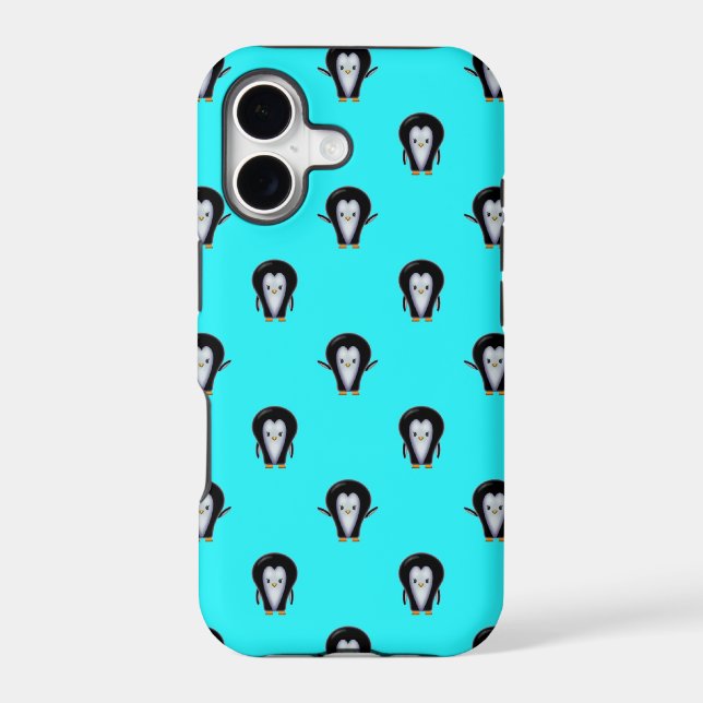 Cute Penguin Pattern over Minty Teal Blue (Back)