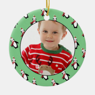 Cute Penguin Pattern Photo Frame Ceramic Tree Decoration