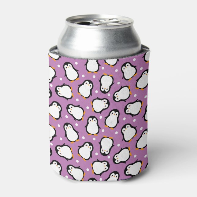 Cute penguin pattern Purple pattern Can Cooler (Can Front)