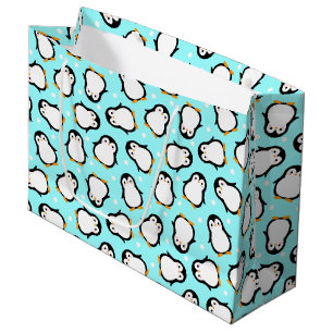 Cute penguin pattern turquoise pattern large gift bag