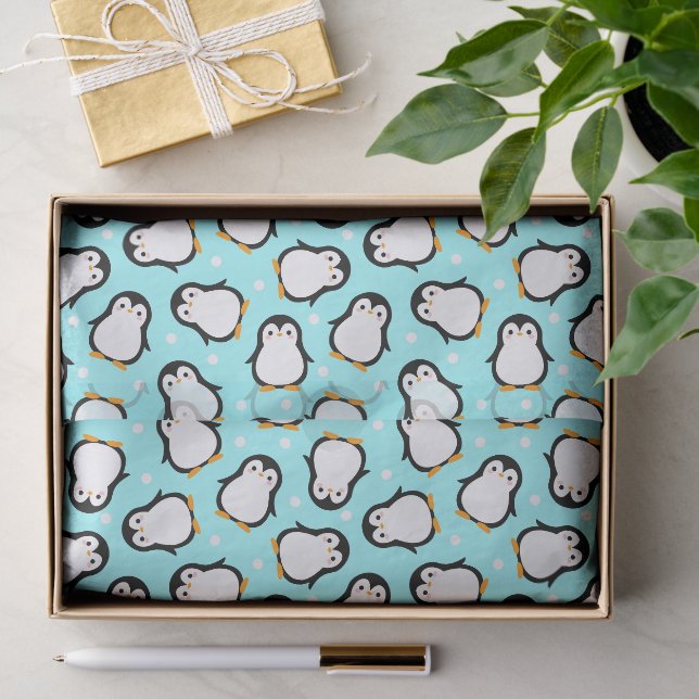 Cute penguin pattern turquoise pattern tissue paper (Gift)