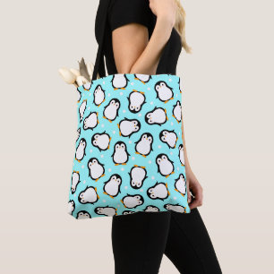 Cute penguin pattern turquoise pattern tote bag